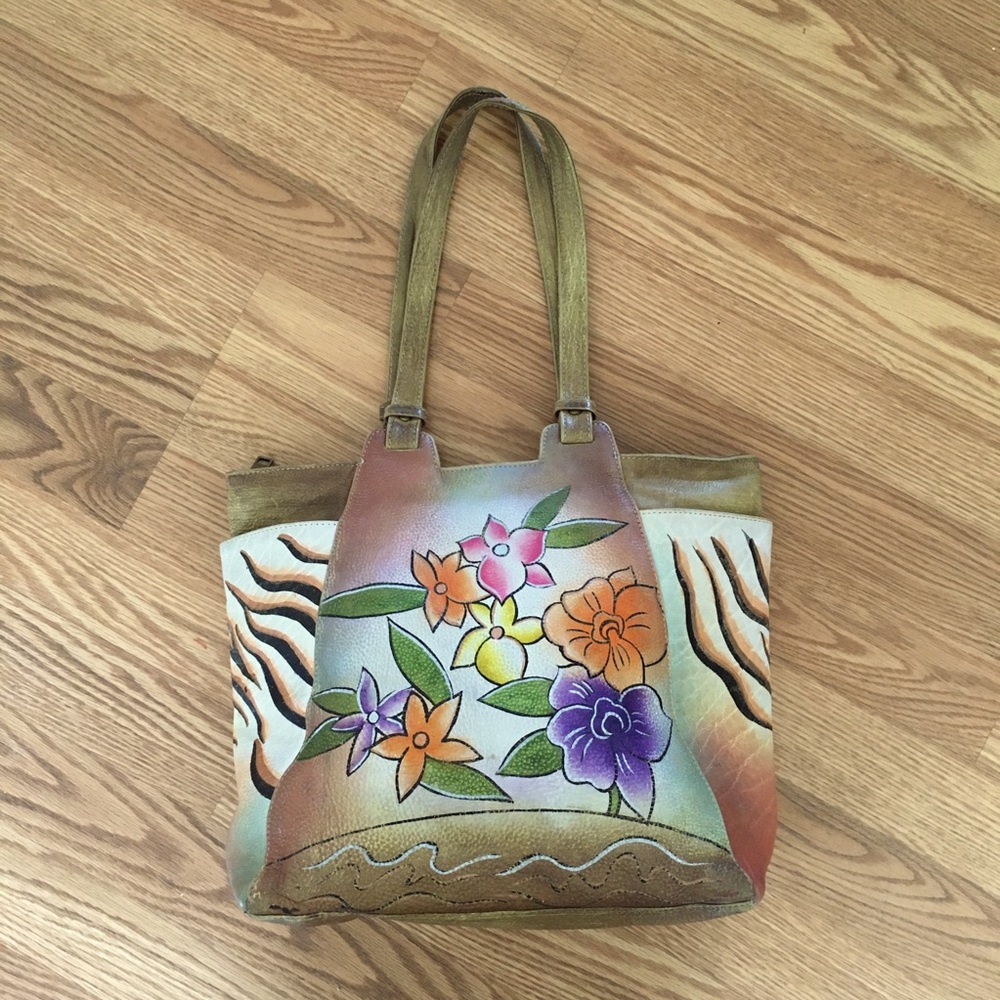 Great American Leather Works Hand painted‎ Floral Shoulder Bag